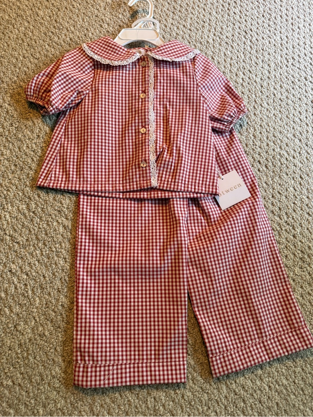 Red Gingham Two-Piece Set with Peter Pan Collar 3T NWT